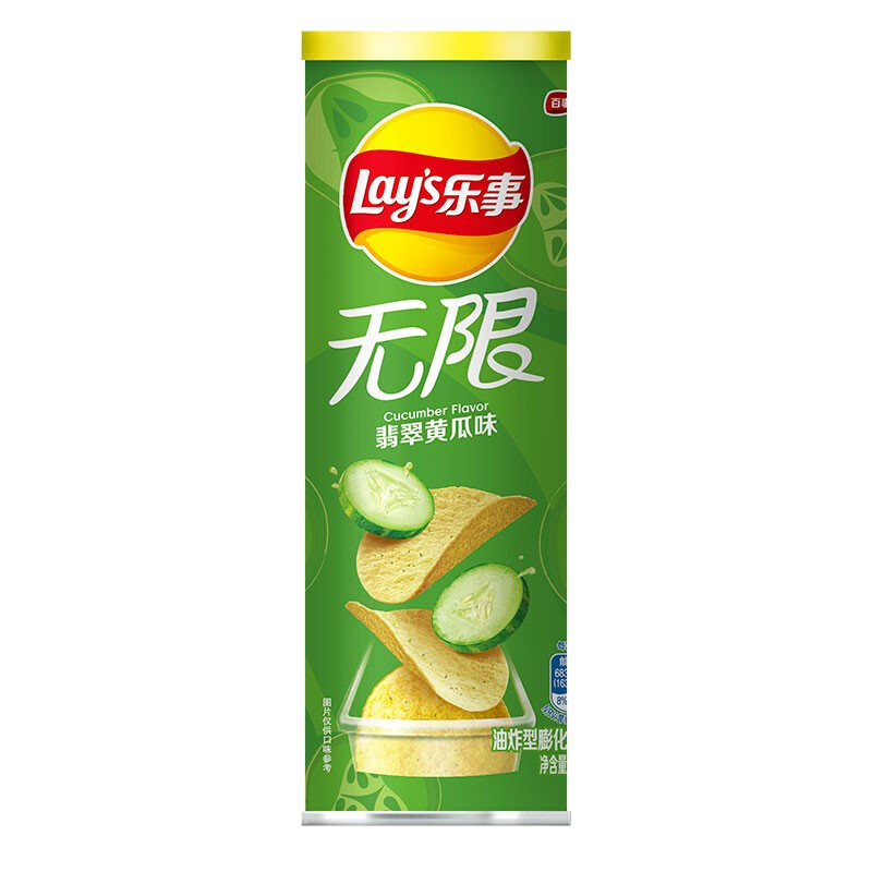 乐事（Lay's）无限薯片零食休闲食品翡翠黄瓜味104g罐装膨化