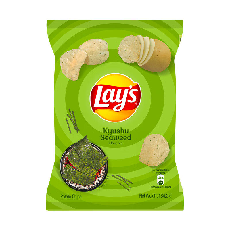 乐事(lays)薯片 休闲零食 膨化食品 台湾产九州岩烧海苔184.2g