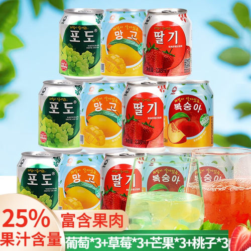 九日（jiur）九日牌果汁饮料混合238ml*12罐果肉葡萄草莓芒果桃子