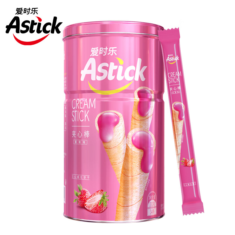 爱时乐（Astick）草莓味夹心棒(注心饼干）蛋卷威化饼干休闲零食