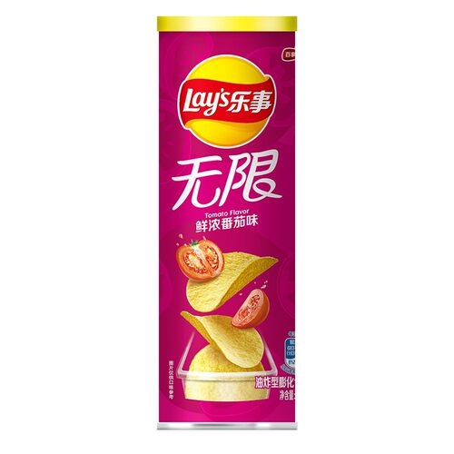 乐事（Lay's）无限薯片 零食 休闲食品 鲜浓番茄味104g罐装 膨化