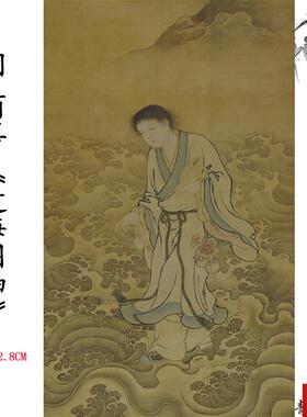 品明代 商喜 过海图轴工笔画财神蟾蜍挂画高r清微喷复制临摹素材