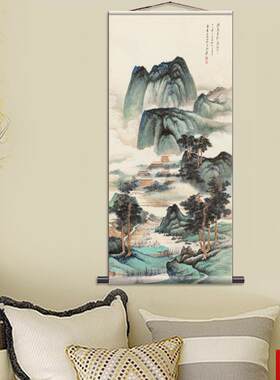 大千山水全画面名家字画酒店大堂l壁画包厢挂画丝绸画卷轴字画