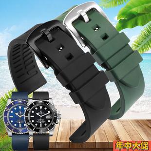 氟橡胶手表带代用万国浪琴欧米茄劳力士表带防水硅胶男蝴蝶扣表链