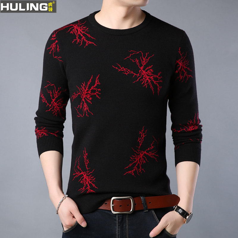 加厚毛衣圆领男士雪尼尔水晶纱闪电打底衫秋冬装针织衫上衣潮男装