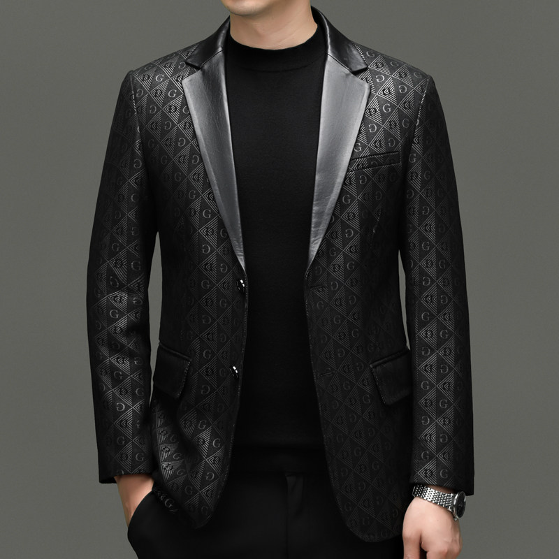 真皮皮衣男秋冬新款西服皮衣绵羊皮中年高级感皮夹克外套男装