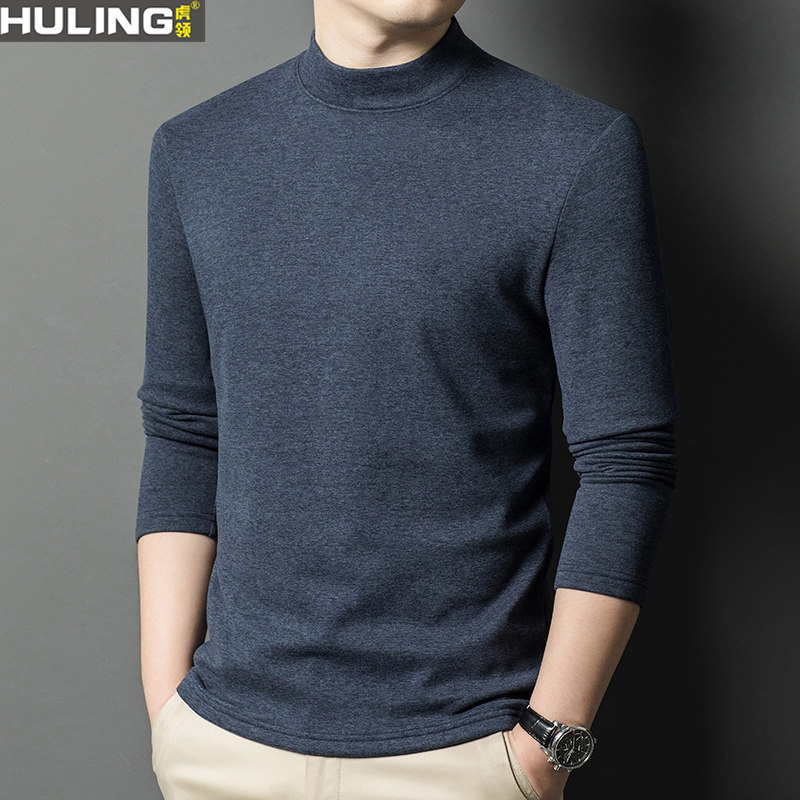 半高领长袖t恤男士德绒秋冬季加绒加厚打底衫休闲宽松百搭上衣