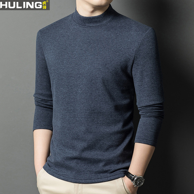 半高领长袖t恤男士德绒秋冬季加绒加厚打底衫休闲宽松百搭上衣