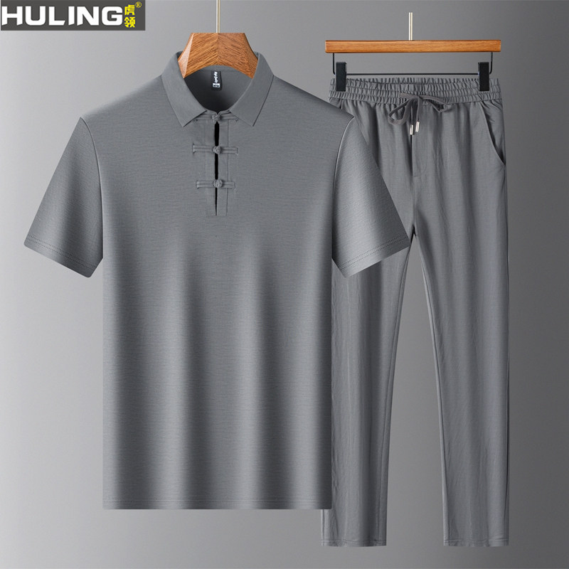 夏装男士短袖棉T恤裤子两件套