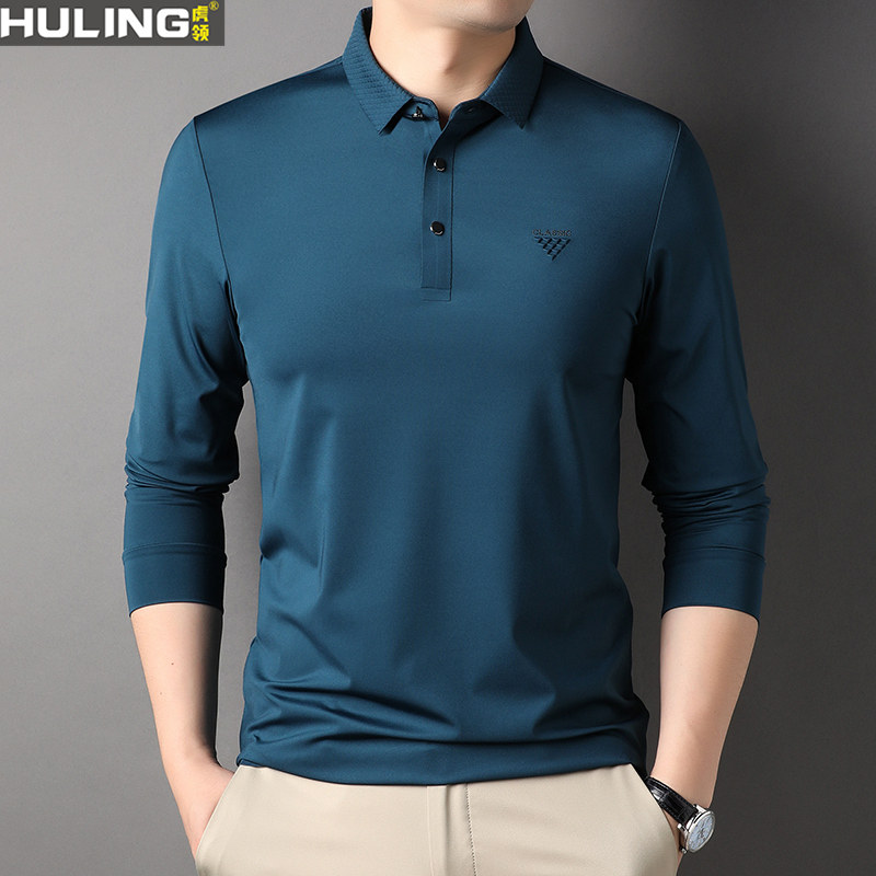 中年男士长袖翻领t恤爸爸装宽松休闲时尚打底POLO衫男装无痕上衣