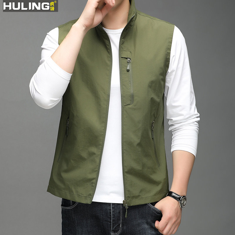 夏季薄款男士马甲宽松立领新款外套男春秋季户外钓鱼背心无袖男装