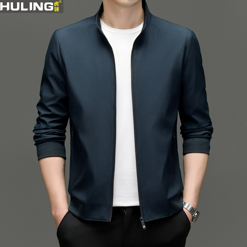 春秋季新款时尚商务休闲立领夹克外套中年爸爸男装宽松长袖上衣潮