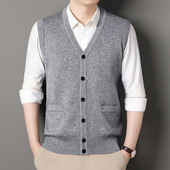 开衫 含羊毛春秋季 轻商务背心v领西装 马夹无袖 新款 针织马甲男士