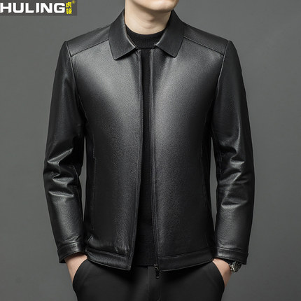 真皮羽绒服皮衣外套男士翻领牛皮秋冬新款商务休闲鸭绒皮男装夹克