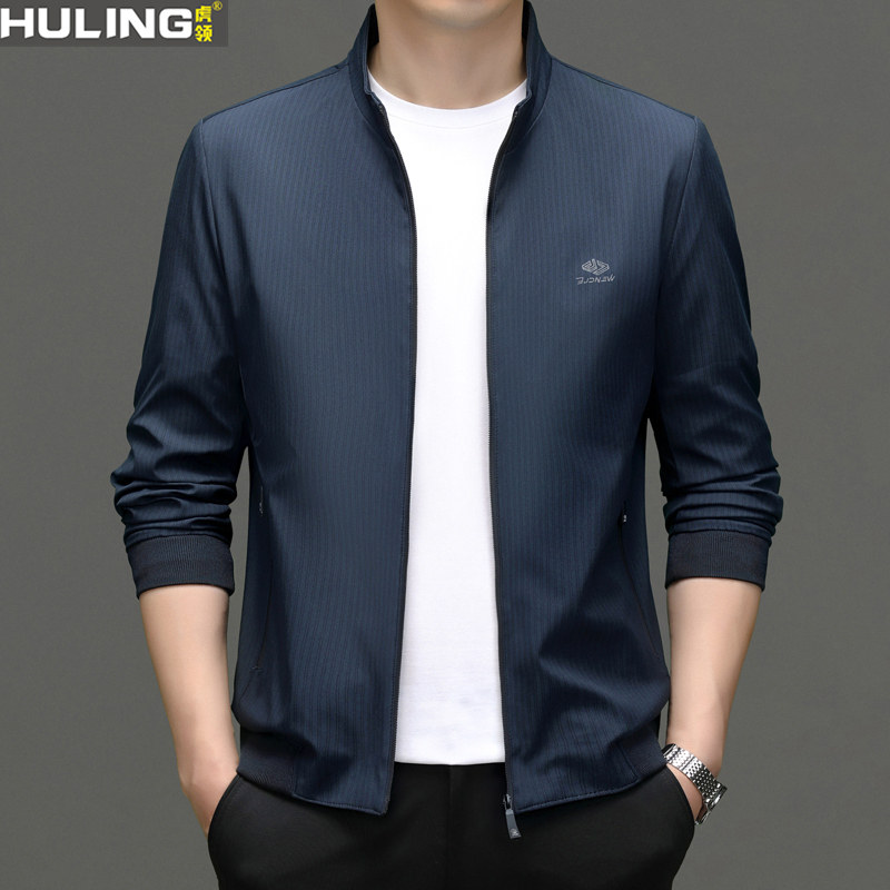 立领夹克男士春秋季新款中年爸爸装外套时尚商务休闲百搭男装上衣