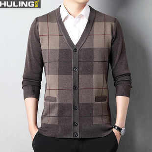 春秋季新款休闲针织外套开衫男士毛衣老干部V领外搭上衣扣子男装