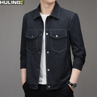 高级感翻领夹克男士春秋季潮牌男士工装皮衣外套休闲男装上衣服