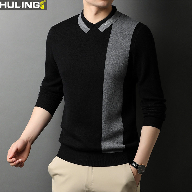 男春秋新款休闲长袖t恤中年男士含羊毛针织衫薄款毛衣打底爸爸装