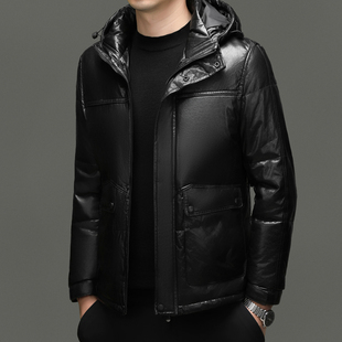 真皮羽绒服冬新款鹅绒潮流男士牛皮外套百搭纯皮时尚连帽外套男