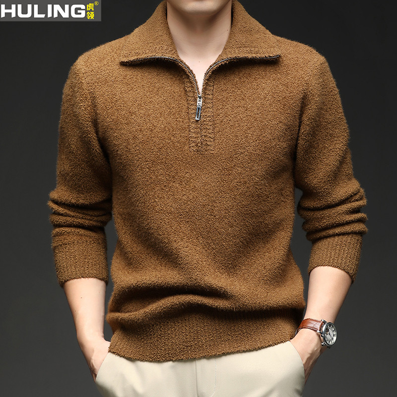 秋冬季男士毛衣长袖翻领宽松商务休闲爸爸男装中年拉链针织衫上衣