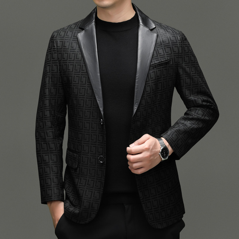 真皮皮衣男士春秋季新款西服皮衣绵羊皮中年高级感皮夹克外套男装