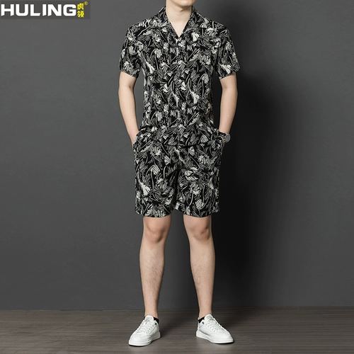 Шелковые нарукавники, мужской шелковый летний трендовый комплект для отдыха, легкий роскошный стиль, короткий рукав, цветочный принт