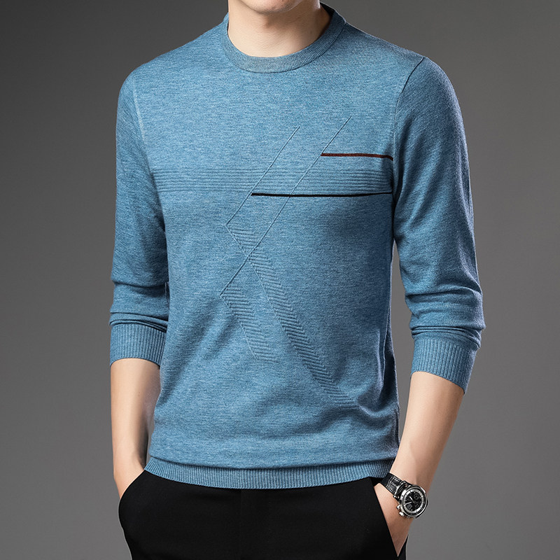 春秋季新款男士针织衫时尚休闲上衣圆领毛衣薄款打底衫中青年男装