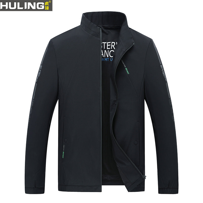 薄款春秋季新款男士立领字母外套休闲商务男装中青年爸爸装夹克衫