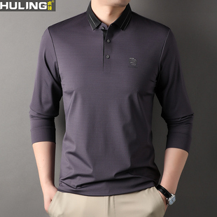 春秋季商务休闲polo衫男士翻领长袖t恤新款时尚爸爸装宽松男装