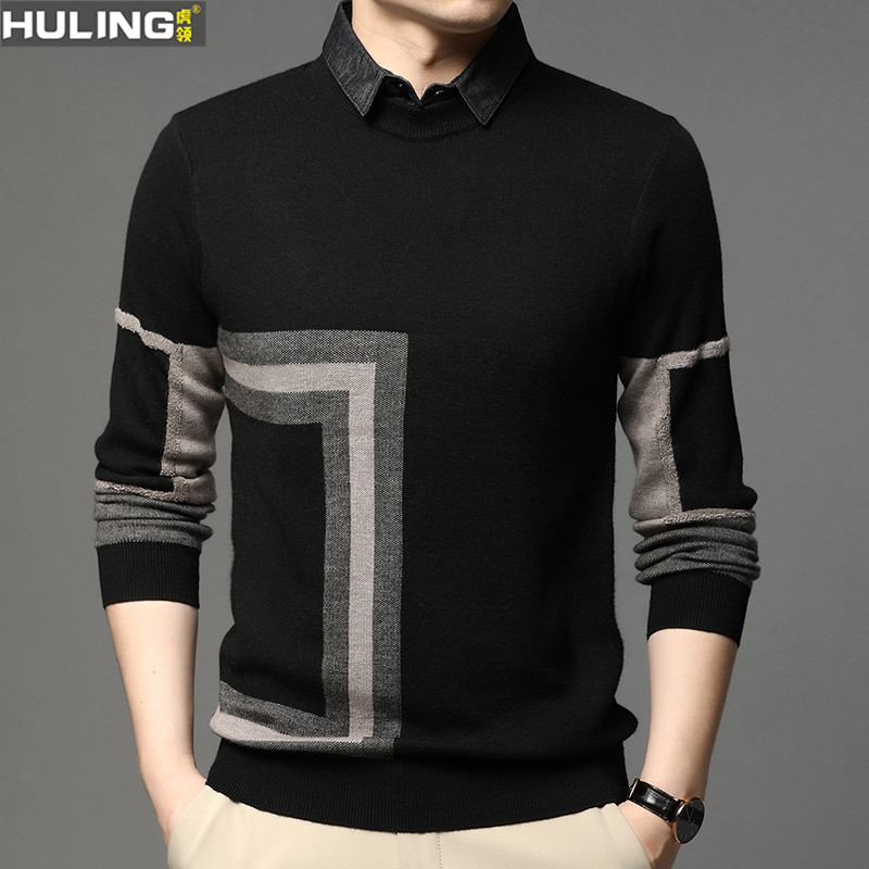 假两件舒适潮流衬衫领春秋季毛衣