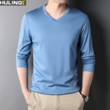 Мужской хлопковый демисезонный приятный телу лонгслив, V-образный вырез, свободный крой