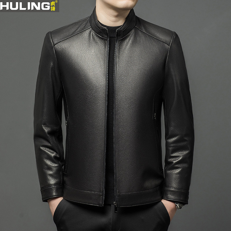 秋冬新款真皮羽绒服皮衣外套男士立领山羊皮商务休闲鸭绒保暖上衣