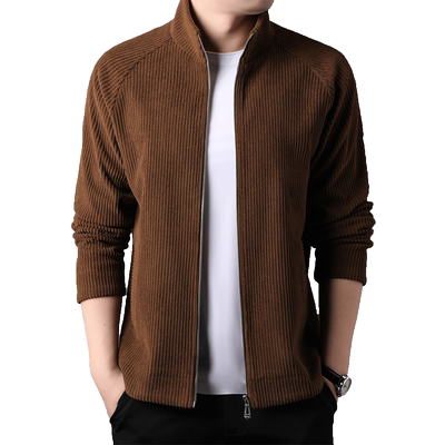 春秋季灯芯绒夹克男士拉链立领条绒休闲工装外套男装潮流茄克衫