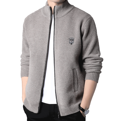 针织开衫加绒夹克外套拉链立领