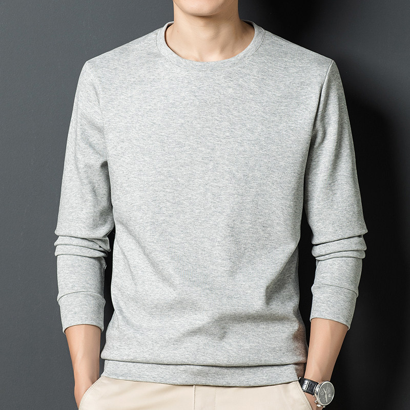 新款男士卫衣纯色圆领打底衫休闲中年爸爸装春秋男装长袖T恤上衣