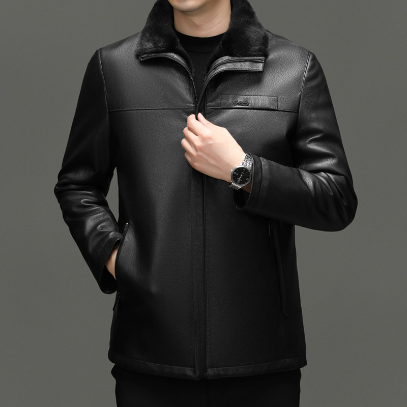 装春秋季衣服男士夹克宽松皮衣休闲爸爸皮夹克中老年外套新款中年