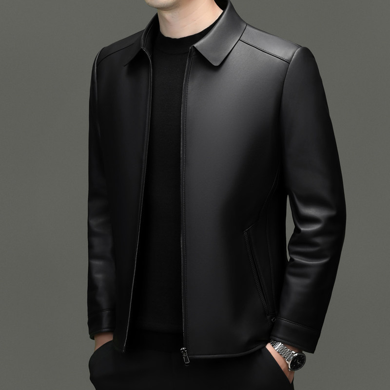 海宁皮衣男外套短款羊皮商务翻领春秋装中年爸爸装皮夹克冬季外套