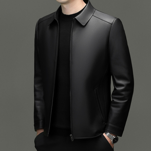 海宁皮衣男外套短款羊皮商务翻领春秋装中年爸爸装皮夹克冬季外套