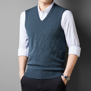秋冬针织背心男V领无袖毛坎肩中年爸爸毛衣马甲毛线马夹男装上衣