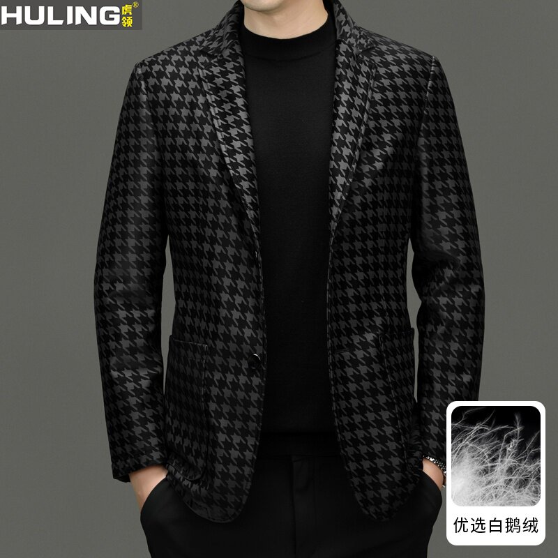 高端真皮皮衣男士绵羊皮西装可脱卸白鹅绒内胆外套加厚保暖西服潮