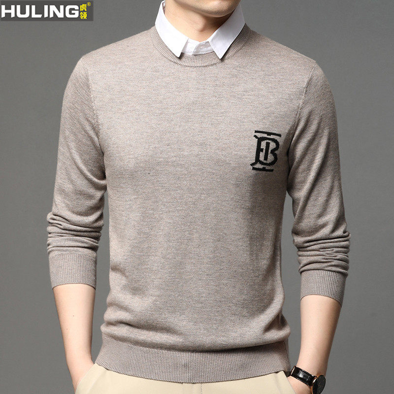 男士长袖假两件套头针织衫春秋季韩版薄款POLO领舒适打底衫上衣男