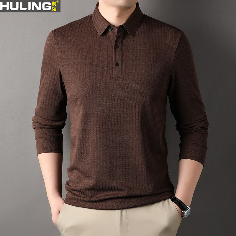 男士长袖翻领T恤春秋季纯色简约时尚百搭POLO衫商务休闲男装上衣