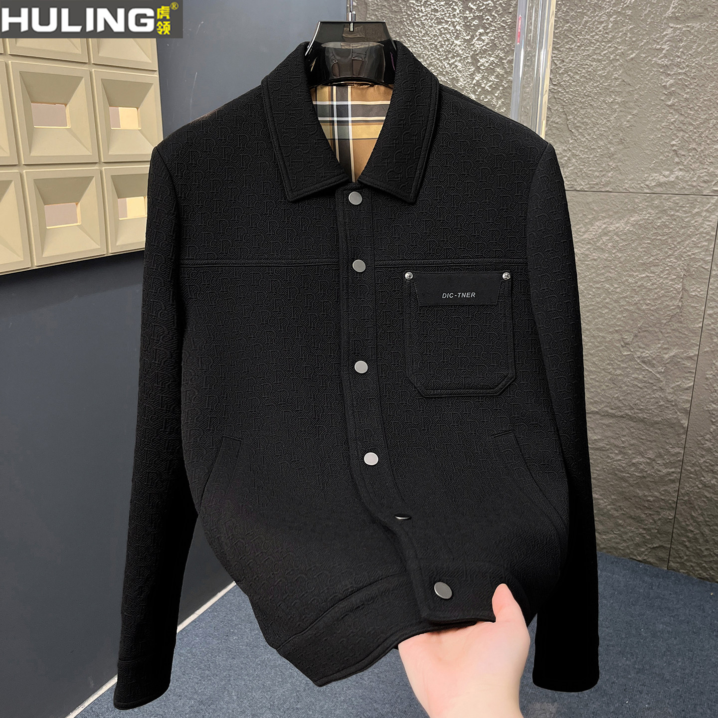 虎领男士翻领夹克新款美式休闲外套中年轻奢潮流爸爸装时尚夹克衫