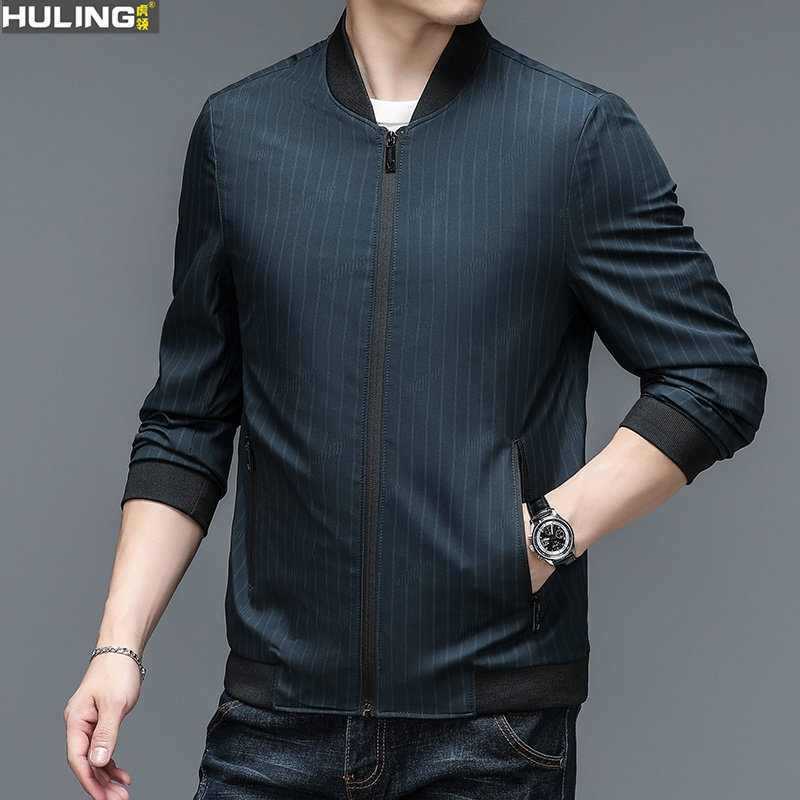 男士外套中年竖条纹时尚百搭休闲商务春秋季爸爸装上衣外套潮男装