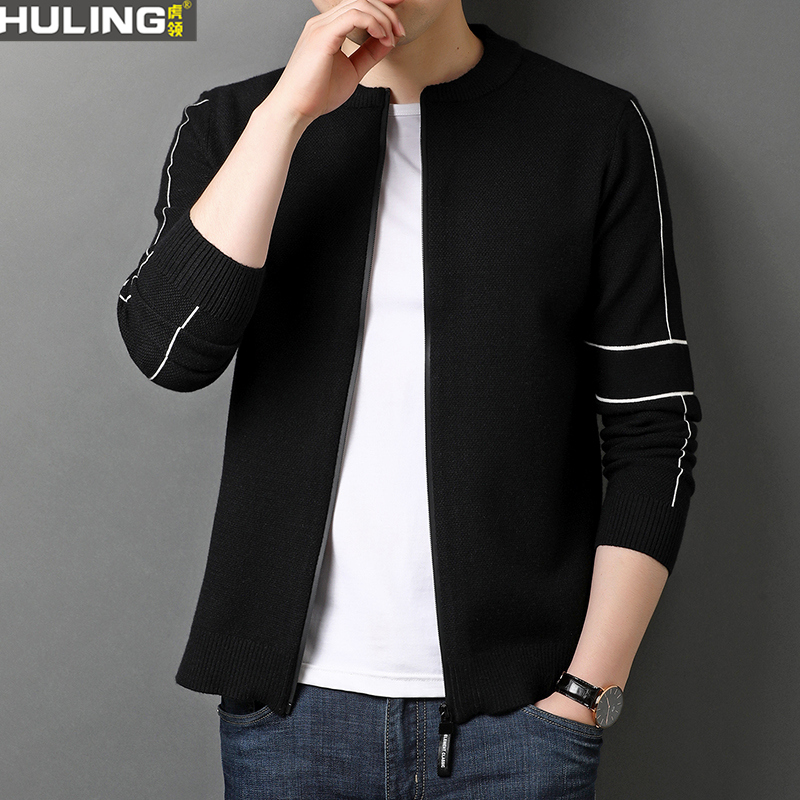 男士针织拉链开衫外套休闲春秋