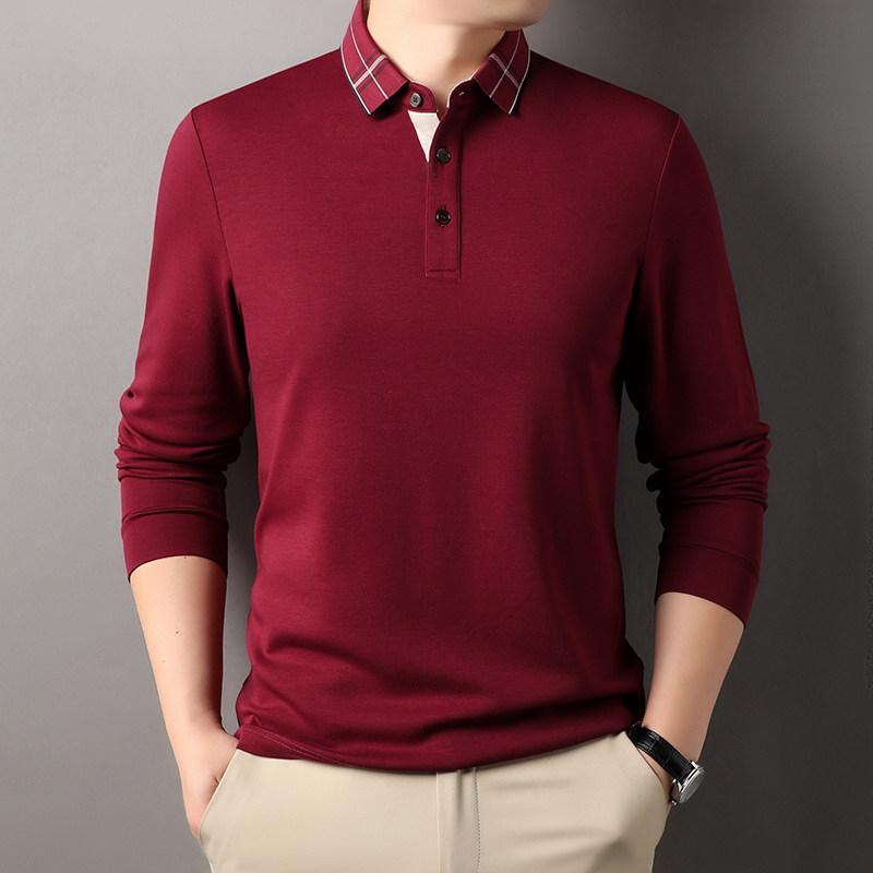 春秋季男士长袖翻领无痕Polo衫休闲男装上衣抗皱免烫莫代尔T恤衫