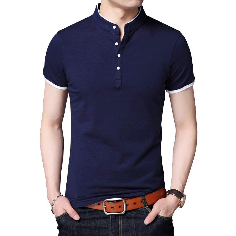 立领青年韩版百搭半袖纯色t恤
