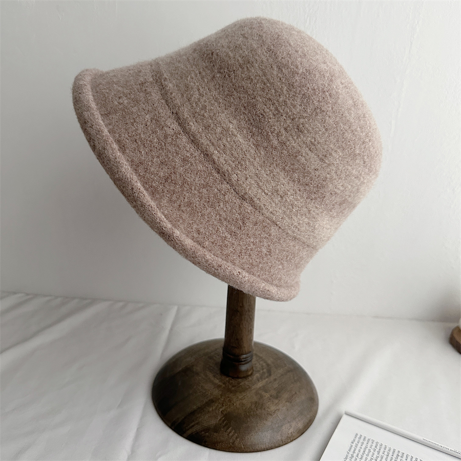 品质澳毛优雅礼帽秋冬羊毛呢盆帽女保暖圆顶渔夫帽英伦复古毛毡帽