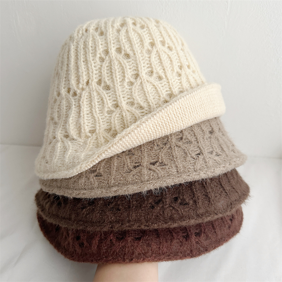 毛绒双面针织盆帽秋冬保暖毛线帽