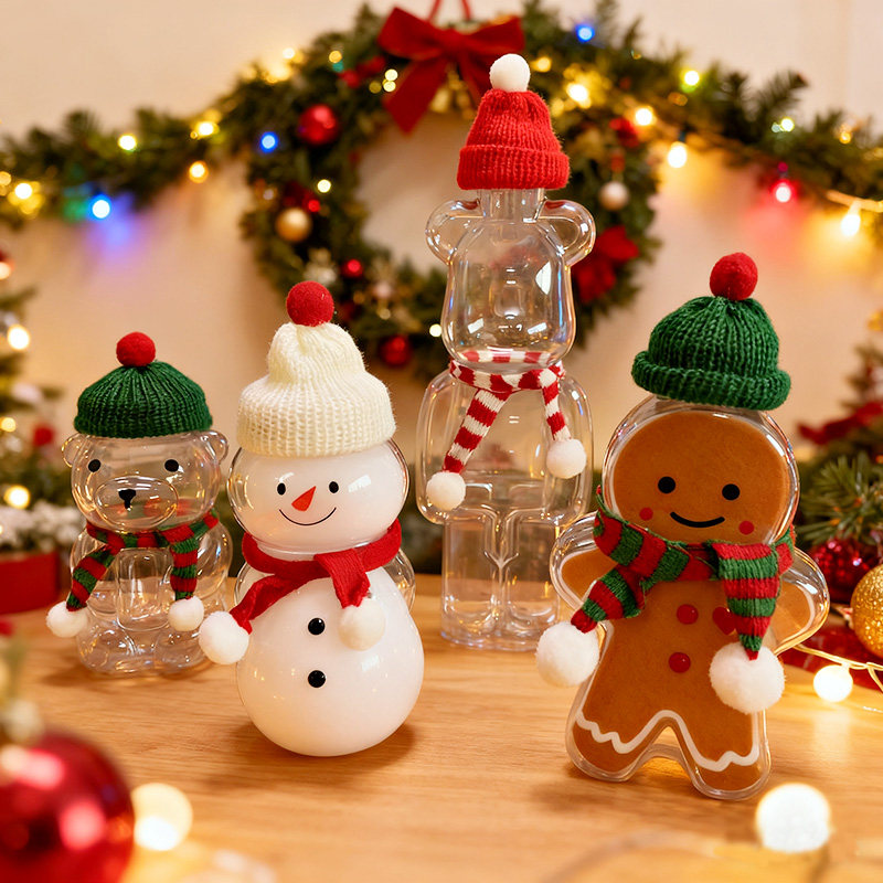 批发圣诞节迷你小帽子围巾奶茶姜饼人500ml饮料瓶红酒装饰瓶盖帽